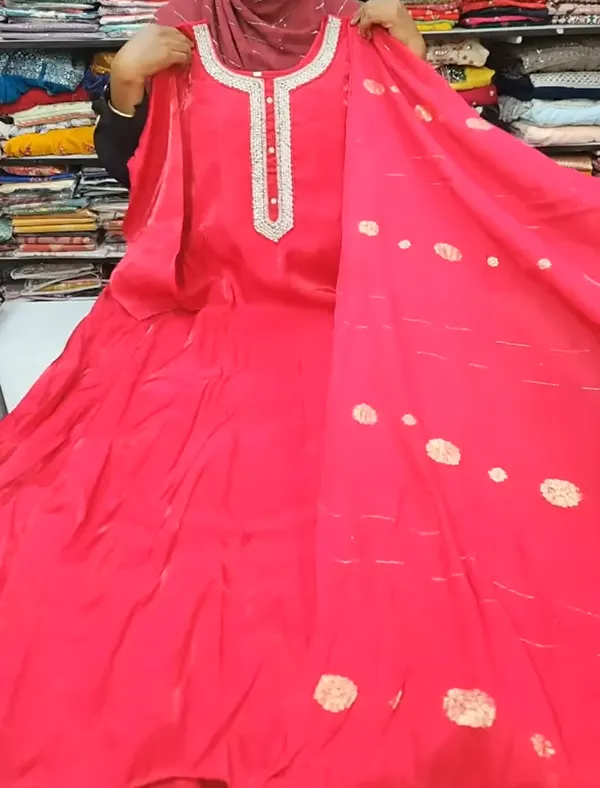Heavy Handwork Long Anarkali Kurti with Dupatta | KS1225